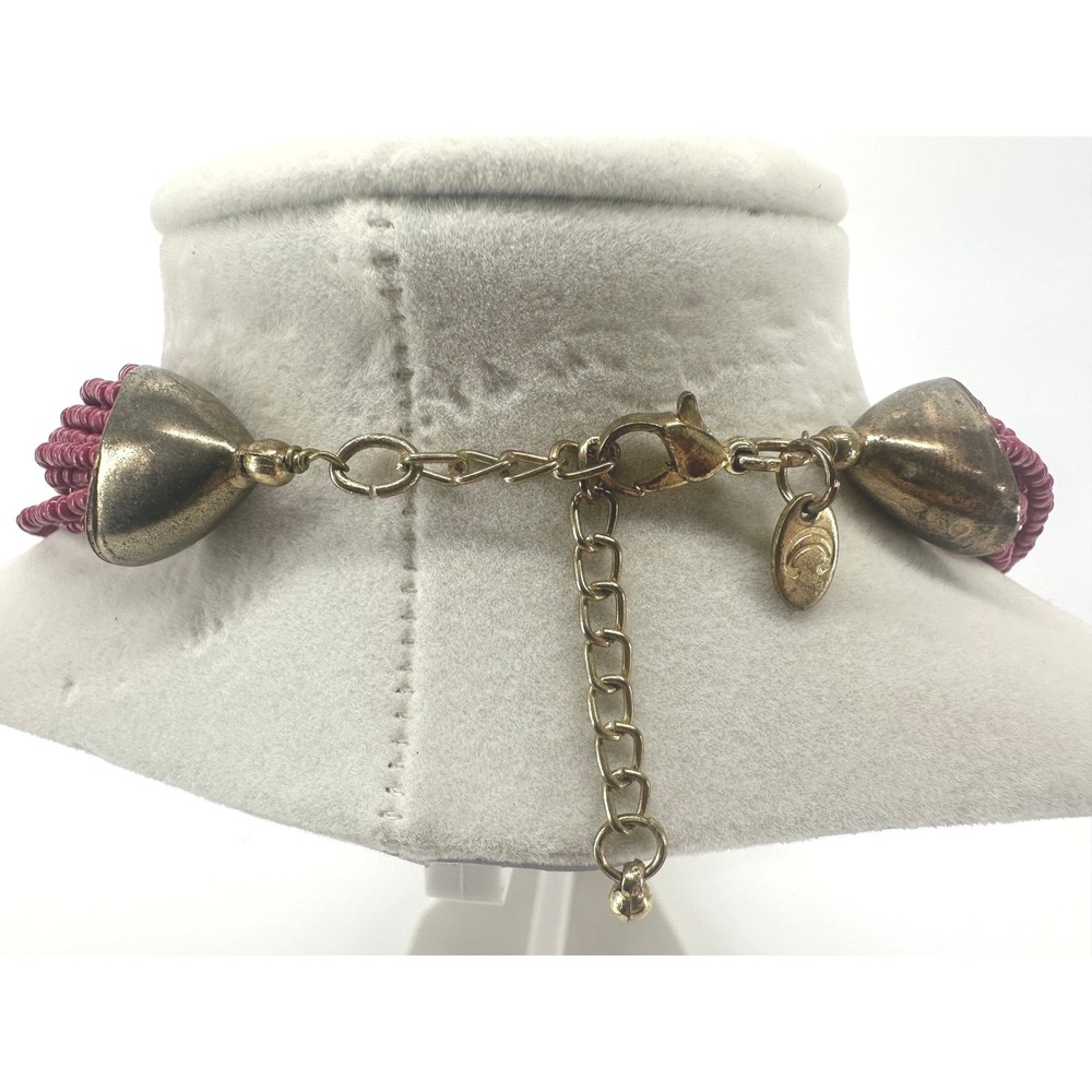 Coldwater Creek Magenta‎ Multi Strand Seed Bead Necklace Gold Ribbed Statement - Picture 7 of 7